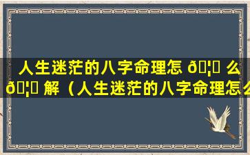 人生迷茫的八字命理怎 🦁 么 🦄 解（人生迷茫的八字命理怎么解释）